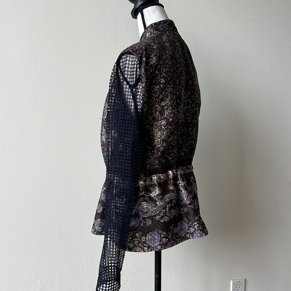 NWT Elie Tahari Eyelet Sleeve Metallic Weave Jacket - Picture 4 of 6